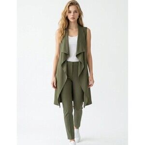 Women’s Olive Green Sleeveless Cardigan Jacket Size Medium Drape Front